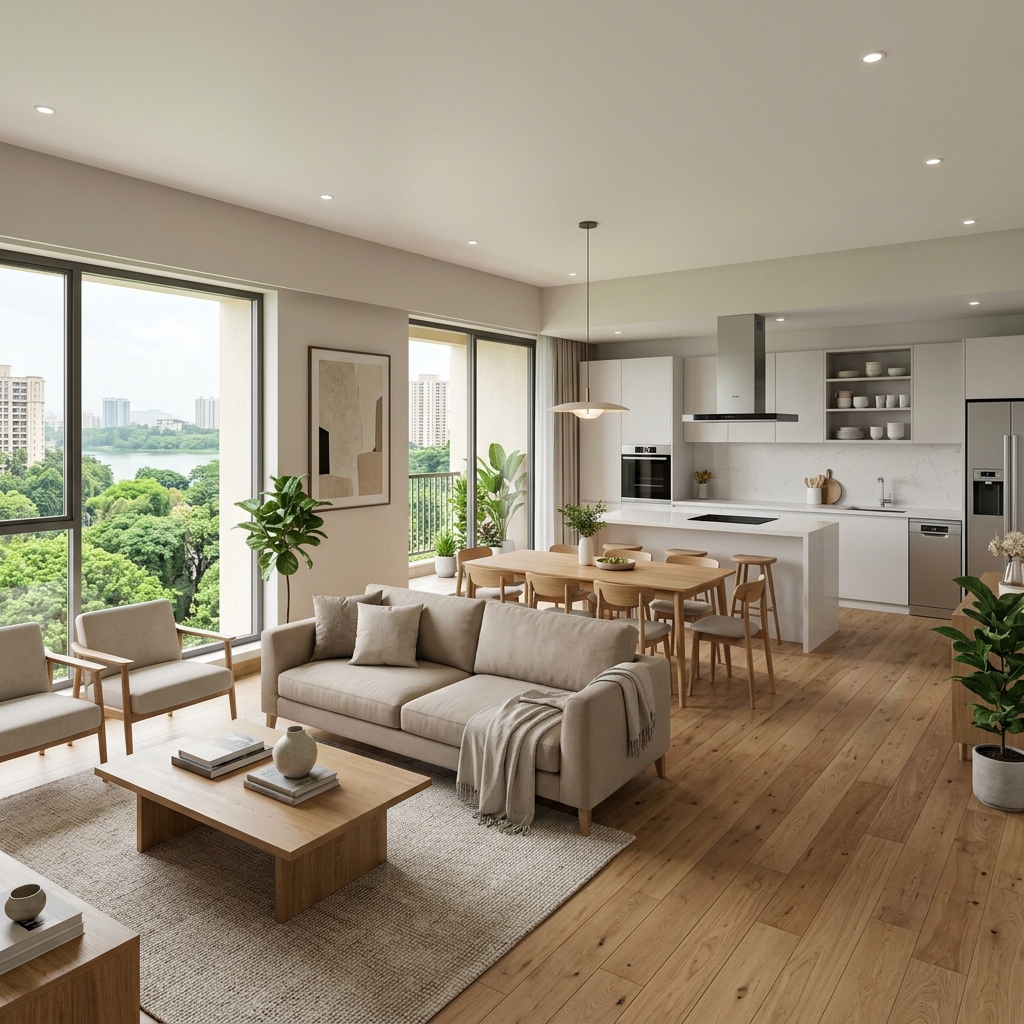 Modern expat-ready apartment interior with international-standard finishes in Powai, Mumbai