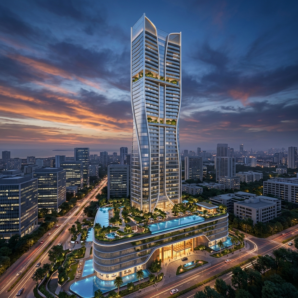 Architectural render of an upcoming ultra-luxury residential tower in BKC, Mumbai