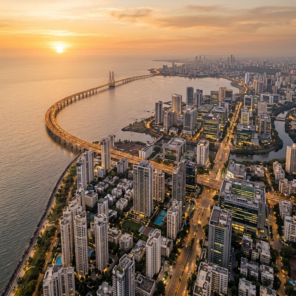 Aerial view of the Worli to BKC corridor showing new luxury towers under construction